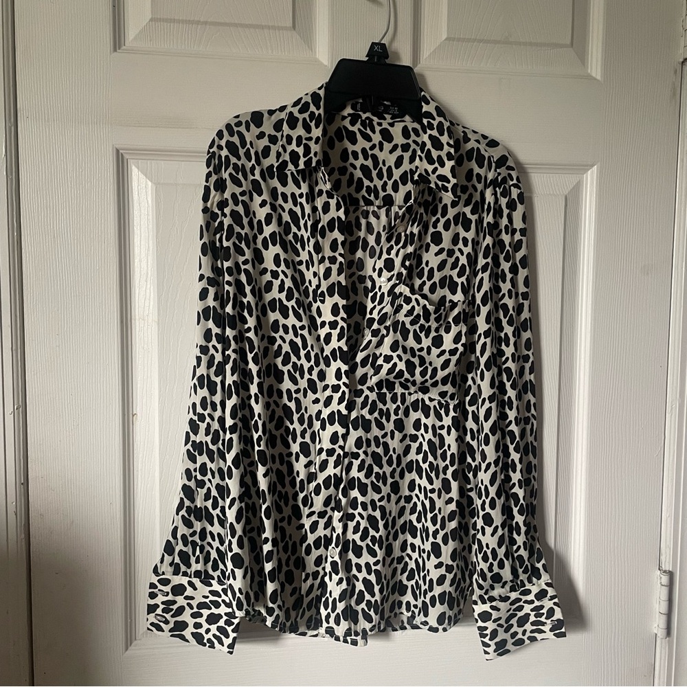 Black & White Leopard Print Button-Down Shirt